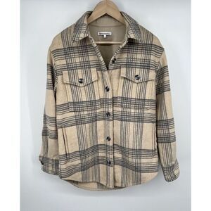 Reformation Giles Shirt Jacket Oversized Boxy Size Small Beige Plaid Wool Blend
